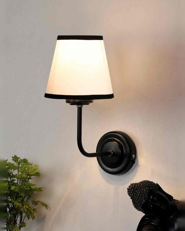 Elegant Chic White & Black Cotton Wall Mounted Lamp Iron Base | 7 x 6 x 10 inches Online Sale