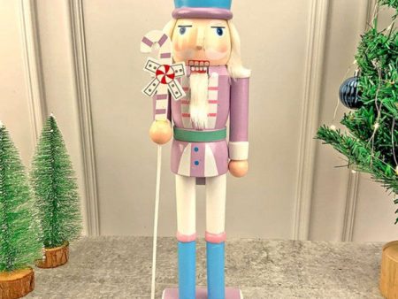 Wooden Pastel Purple Candycane Nutcracker Self Standing Christmas Table Decor | 16 x 4 inches Sale