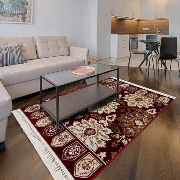 Luxurious Detailed Burgundy & Cream Polyester Gulmarg Area Carpet on Sale