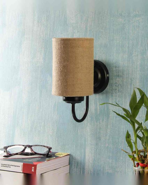 Earthy Jute Wall Mounted Lamp With Iron Base | 7 x 4 x 9 inches on Sale