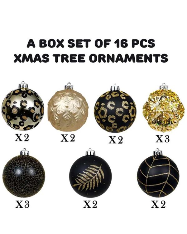 Elegant Black & Gold Shimmer Christmas Ball Ornaments | 15 x 5 inches Sale