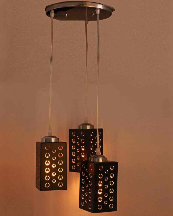 Contemporary Metal Fitting Three Light Wooden Shade Pendant Ceiling Lamp | 10 x 10 x 27 inches Cheap