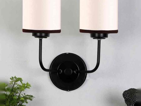 Classic White & Black Cotton Wall Mounted Dual Lamp Iron Base | Set of 2 | 4 x 12 x 14 inches Supply