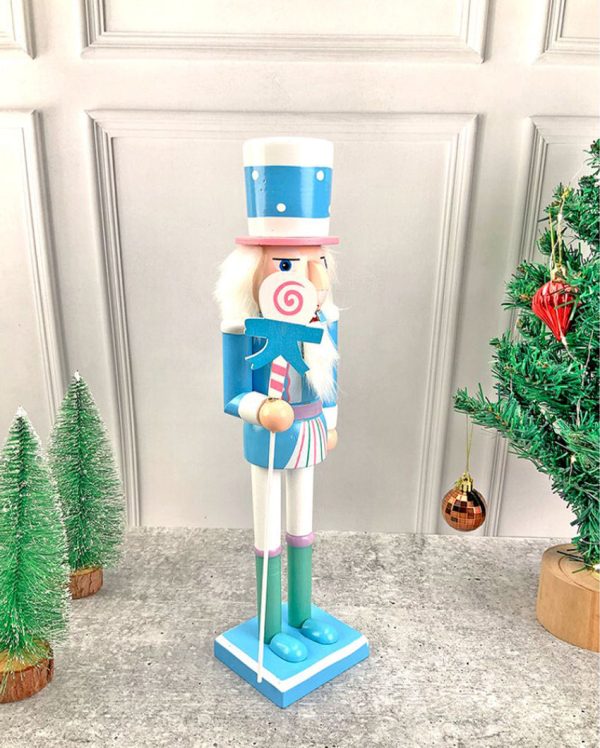 Wooden Pastel Blue Lollipop Nutcracker Self Standing Christmas Table Decor | 16 x 4 inches For Discount