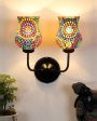 Decorative Artistic Mosaic Glass Wall Mounted Dual Lamp With Iron Base | Set of 2 | 5 x 11 x 14 inches Online now