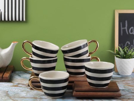 Multicolor Ceramic Bohemic Black & White Stripe Cups | Set of 6 Online Hot Sale