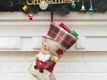 Joyful Cream Jute & Checks Santa and Tree Table Decorative | 22 x 10 x 5 inches Online now