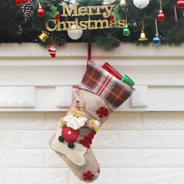 Joyful Cream Jute & Checks Santa and Tree Table Decorative | 22 x 10 x 5 inches Online now