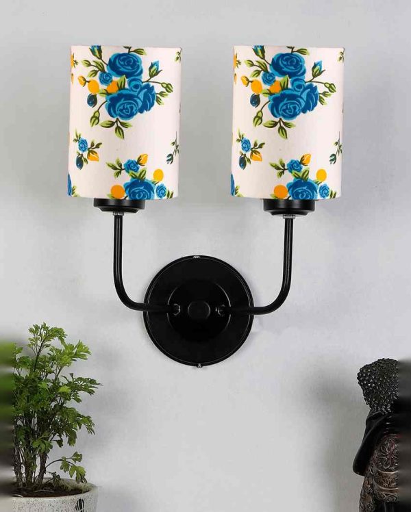 Elegant Cotton Shade Wall Mounted Dual Lamp With Iron Base | Set of 2 | 4 x 12 x 14 inches Sale