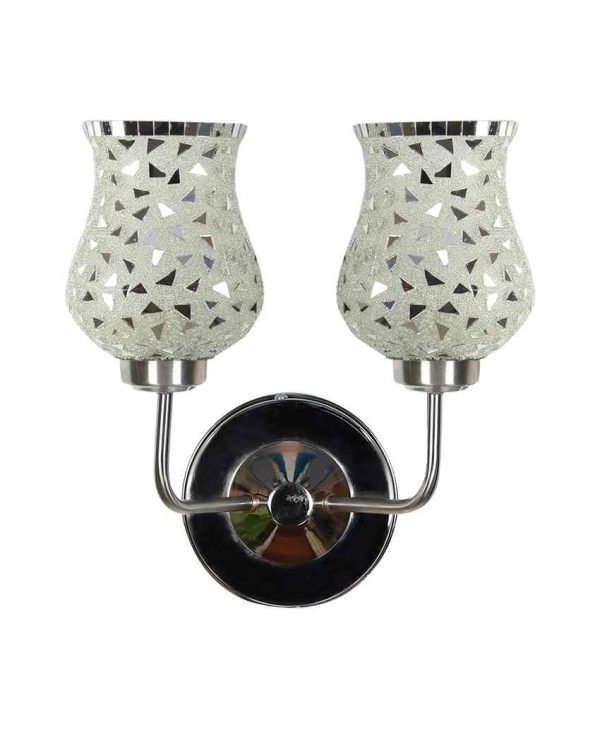 Elegant Detailed Mosaic Glass Wall Mounted Dual Lamp With Steel Base | Set of 2 | 5 x 11 x 14 inches on Sale