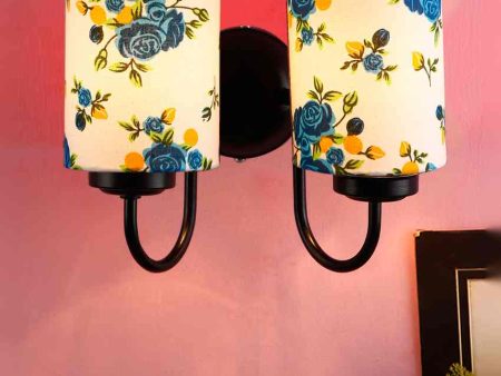 Artistic Cotton Shade Wall Mounted Dual Lamp With Iron Base | Set of 2 | 12 x 6 x 9 inches For Sale