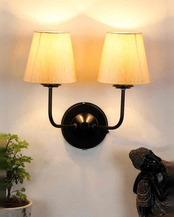 Elegant Cotton Wall Mounted Dual Lamp with Iron Base | Set of 2 | 4 x 13 inches Online Sale