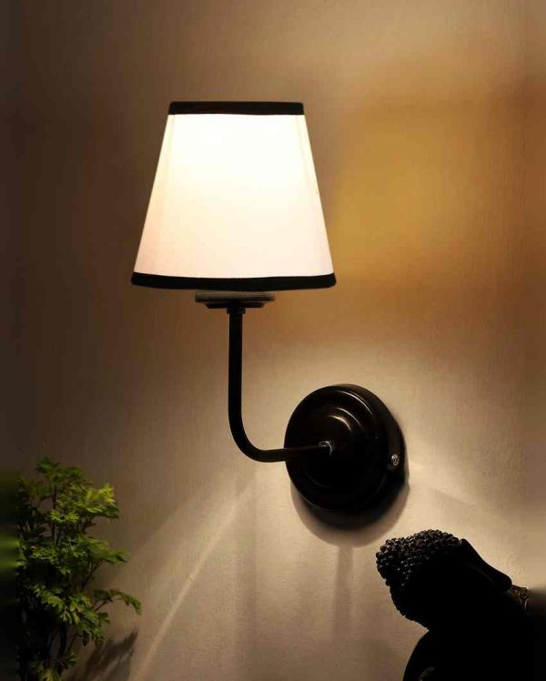 Elegant Chic White & Black Cotton Wall Mounted Lamp Iron Base | 7 x 6 x 10 inches Online Sale