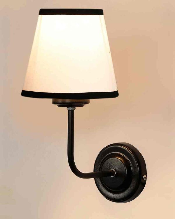 Elegant Chic White & Black Cotton Wall Mounted Lamp Iron Base | 7 x 6 x 10 inches Online Sale