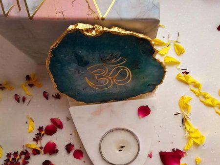 Green OM Agate with Marble Base Tea Light  | 4 x 4.5 x 4 inches Discount