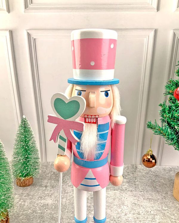 Wooden Pastel Pink Heart Nutcracker Self Standing Christmas Table Decor | 16 x 4 inches Online now