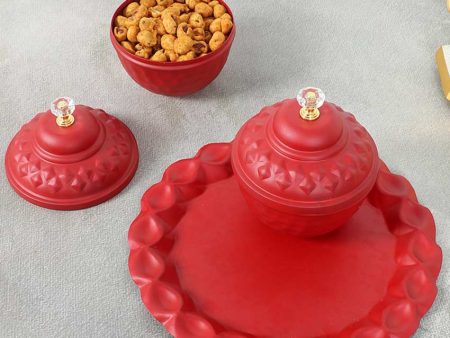 Festive Red Matki and Plate Dry Fruits Platte | Red | Pack of 3 | 200 ML Discount