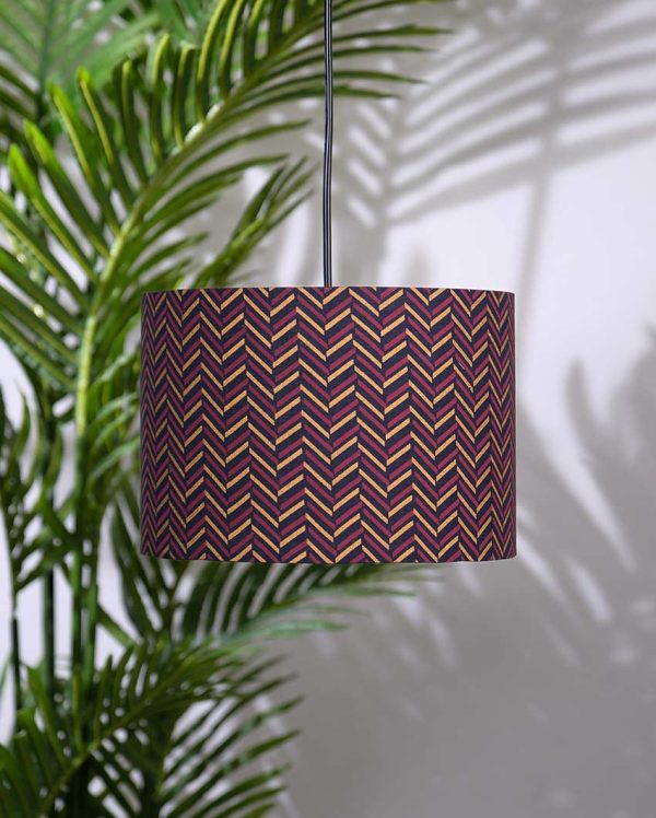 Stylish Chevron Cotton Fabric and Coated Frame Pendant Light With Wire Cable Discount