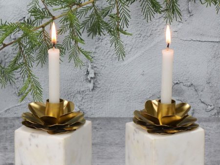 Flower Flame Cradle Marble Candle Holders | Set of 2 | 4 x 4 x 5 inches Cheap