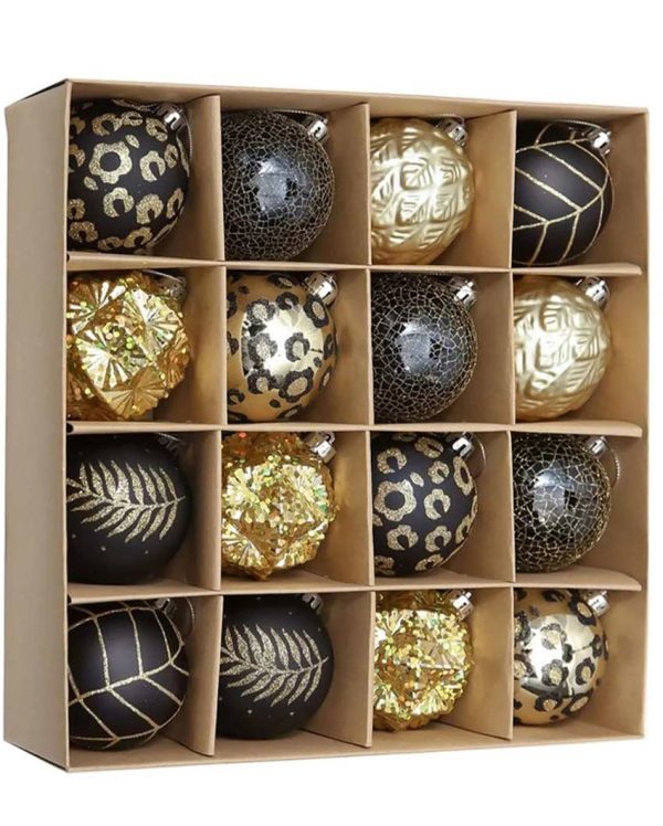 Elegant Black & Gold Shimmer Christmas Ball Ornaments | 15 x 5 inches Sale