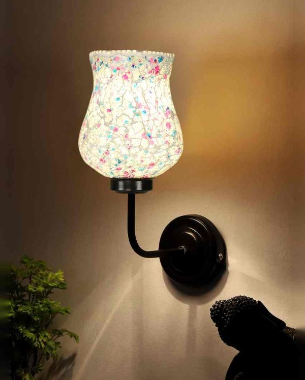 Intricate Mosaic Glass Shade Wall Mounted Lamp With Iron Base | 9 x 4 x 13 inches For Sale