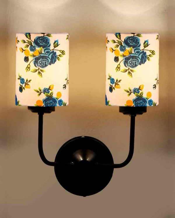 Elegant Cotton Shade Wall Mounted Dual Lamp With Iron Base | Set of 2 | 4 x 12 x 14 inches Sale