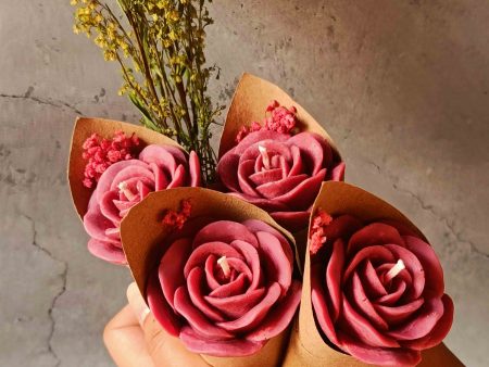 Maroon Rose Candle Flower Bouquet | 6.4 x 15.2 cm   2.5 x 6 inches Supply