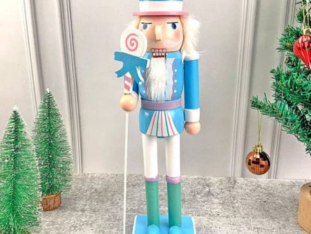 Wooden Pastel Blue Lollipop Nutcracker Self Standing Christmas Table Decor | 16 x 4 inches For Discount