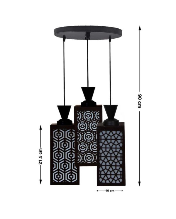 Eleganz Wooden Pendant 3 Lights Foyer Ceiling Lamp | 8 x 4 x 35 inches For Sale