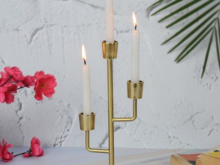 Mystique Gold Triple Iron Candle Holder | 4 x 4 x 10 inches For Cheap