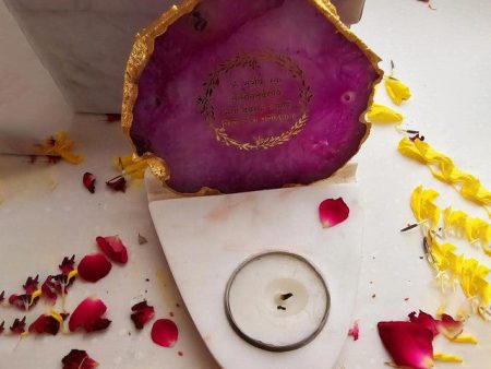 Pink Gayatri Mantra Agate with Marble Base Tea Light  | 4 x 4.5 x 4 inches Cheap