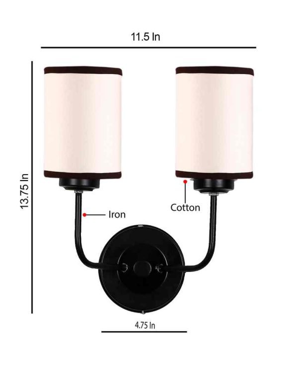 Classic White & Black Cotton Wall Mounted Dual Lamp Iron Base | Set of 2 | 4 x 12 x 14 inches Supply