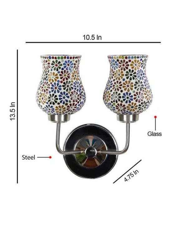 Colorful Unique Mosaic Glass Wall Mounted Dual Lamp With Steel Base | Set of 2 | 5 x 11 x 14 inches Discount