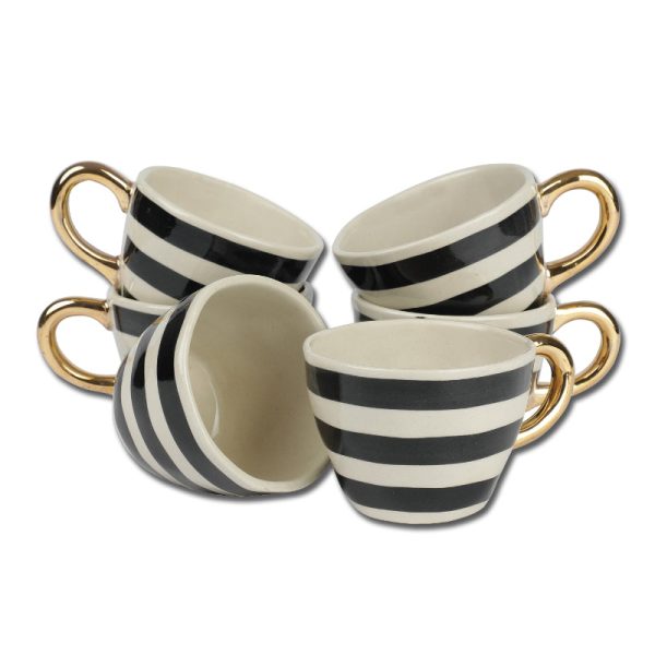 Multicolor Ceramic Bohemic Black & White Stripe Cups | Set of 6 Online Hot Sale