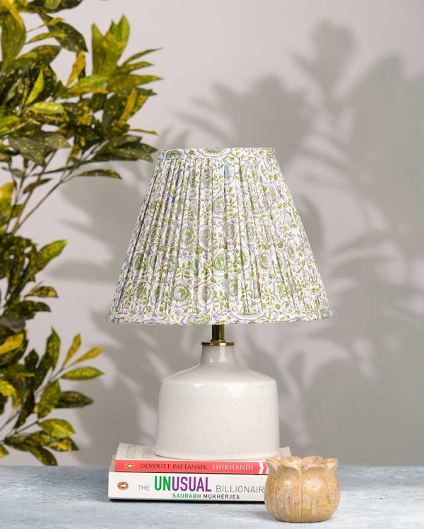 Elegant White & Green Cotton Fabric and Coated Frame Block Print Empire Lampshade Cheap