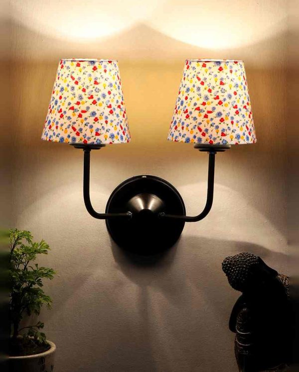 Chic Cotton Shade Wall Dual Lamp Iron Base | Set of 2 | 4 x 13 inches Fashion