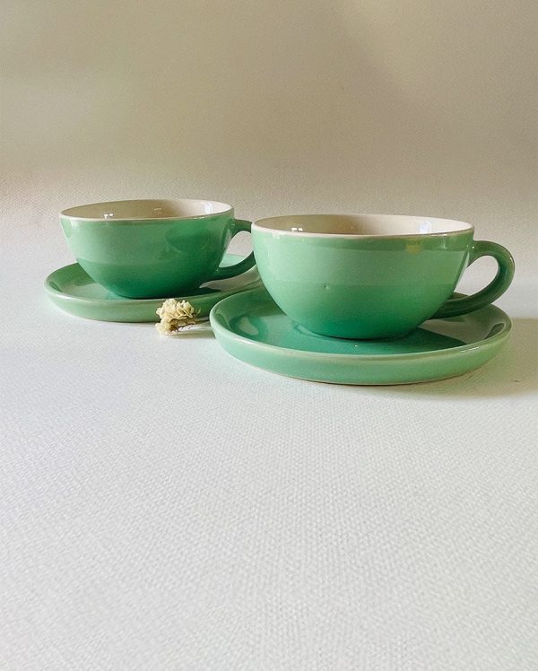 Latte Simple Design Ceramic Tea Cups & Saucers | Set of 2 Hot on Sale