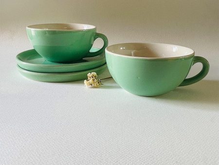 Latte Simple Design Ceramic Tea Cups & Saucers | Set of 2 Hot on Sale