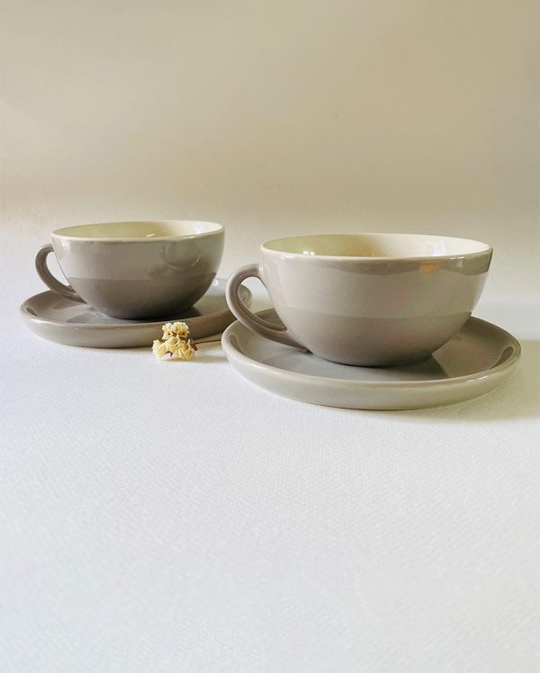 Latte Simple Design Ceramic Tea Cups & Saucers | Set of 2 Hot on Sale