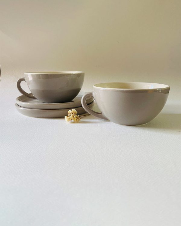 Latte Simple Design Ceramic Tea Cups & Saucers | Set of 2 Hot on Sale