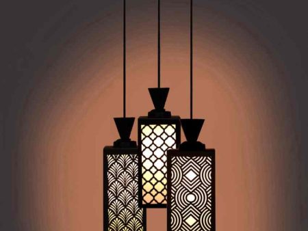 Decorativo Wooden 3 Lights Pendant Foyer Ceiling Lamp | 8 x 4 x 35 inches For Sale