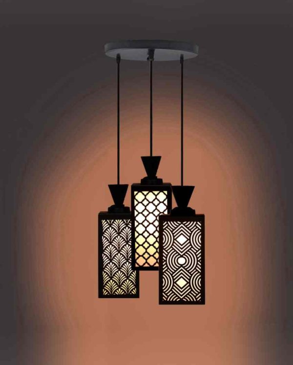 Decorativo Wooden 3 Lights Pendant Foyer Ceiling Lamp | 8 x 4 x 35 inches For Sale