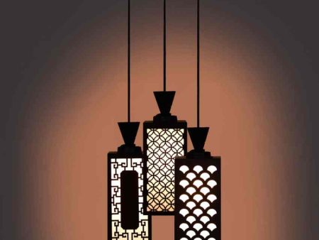 Artístico 3 Shades Wooden Pendant Ceiling Lamp | 8 x 4 x 35 inches Online Sale