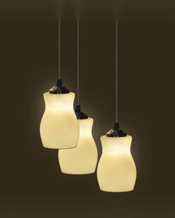 Designer Metal Fitting Three Glass Shade Light Pendant Ceiling Lamp | 12 x 12 x 28 inches For Cheap